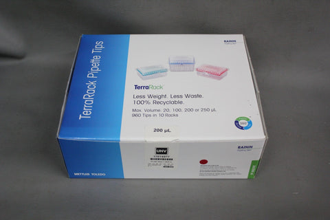 NEW CASE OF 960 RAININ METTER TOLEDO TERRA RACK PIPETTE TIPS 200uL 17014977