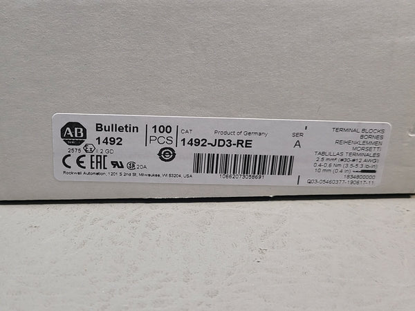 100 NEW ALLEN BRADLEY RED TERMINAL BLOCKS 1492-JD3-RE