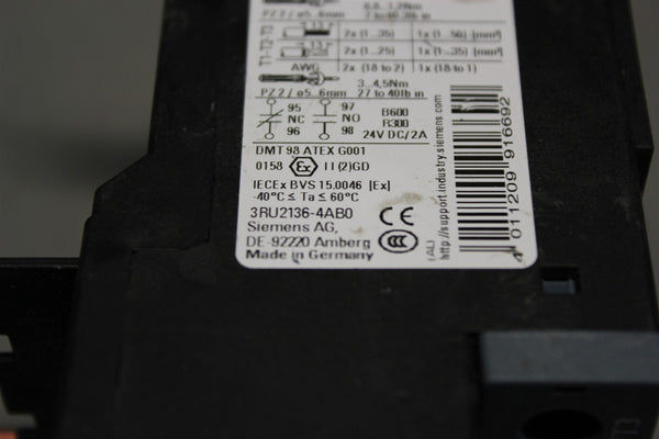 Unused SIEMENS SIRUIS THERMAL OVERLOAD RELAY 3RU2136-4AB0 