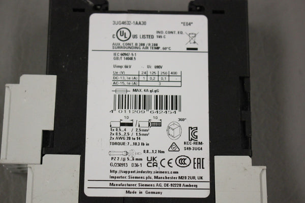 SIEMENS 3UG4632-1AA30 MONITORING RELAY