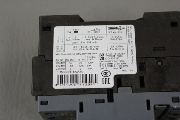 SIEMENS SIRIUS CONTACTOR MOTOR STARTER 3RV2021-4AA10