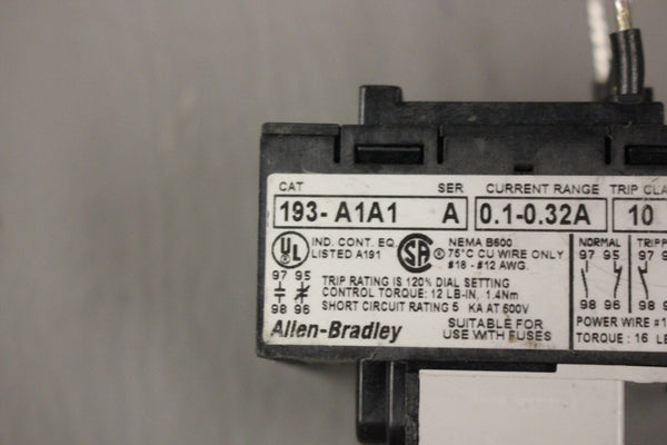 ALLEN BRADLEY OVERLOAD RELAY 193-A1A1 SER A