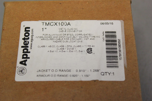 New APPLETON Aluminum Metal Clad MC Cable Connector TMCX100A