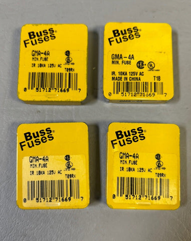4 packs of (18) -GMA-4A BUSS BUSSMANN FUSES 4A 125V