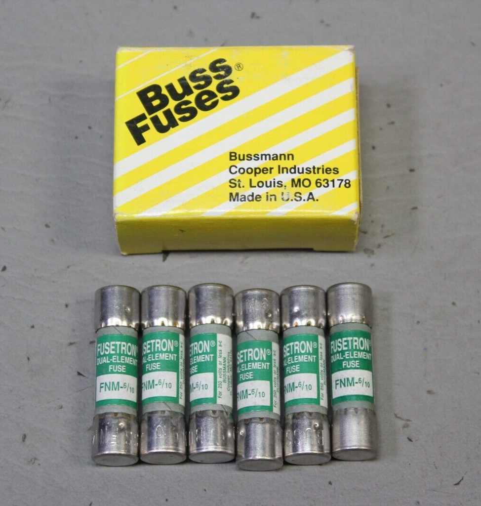 LOT OF 7 NEW BUSS TIME DELAY FNM-6/10 FUSES FUSE