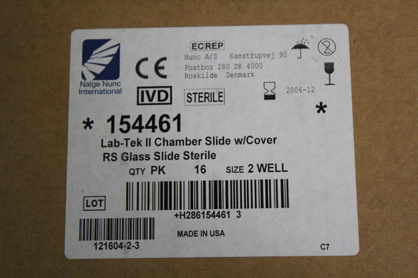 BOX OF 16 NEW NALGE NUNC LAB-TEK II 2 WELL CHAMBER SLIDE W/COVER  154461