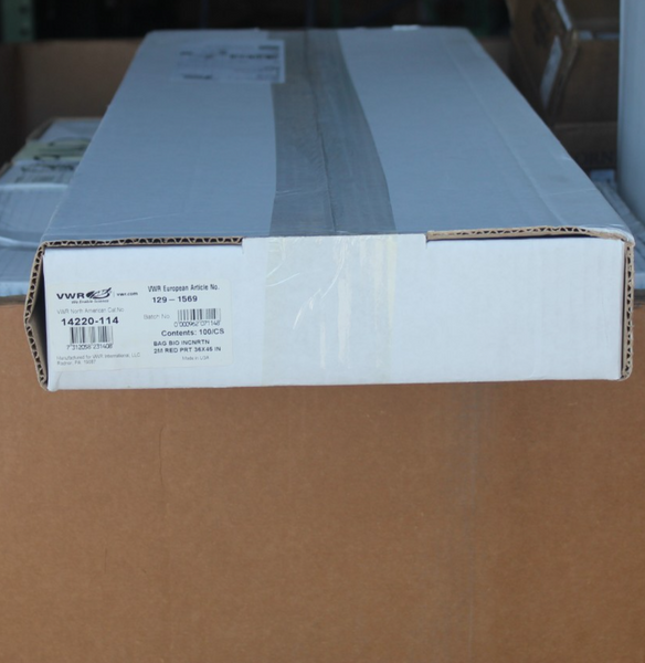 NEW BOX OF 100 VWR BIOHAZARD INCINERATION BAGS 14220-114
