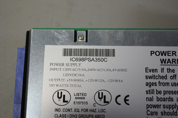 GE FANUC RX7i PLC RACK WITH POWER SUPPLY IC698PSA350C IC698CHS009A