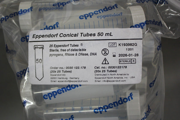 25 NEW EPPENDORF 50mL CONICAL TUBES 0030122178