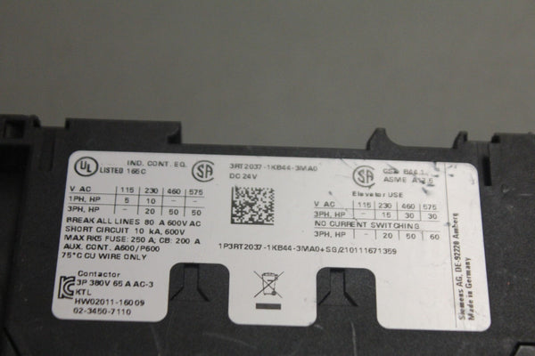 SIEMENS 3RT2037-1KB44-3MA0 POWER CONTACTOR