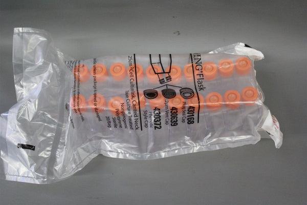 20 NEW CORNING CULTURE FLASKS WITH CANTED NECK W/PLUG SEAL CAP 430168