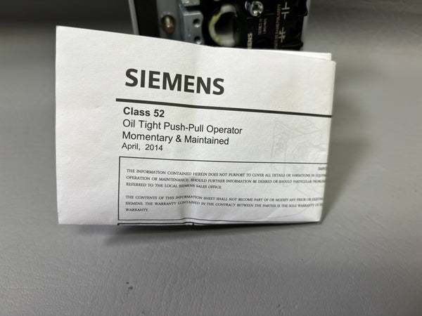 SIEMENS 52PP2A2A RED PUSH PULL OPERATOR BUTTON W/ HOFFMAN ENCLOSURE