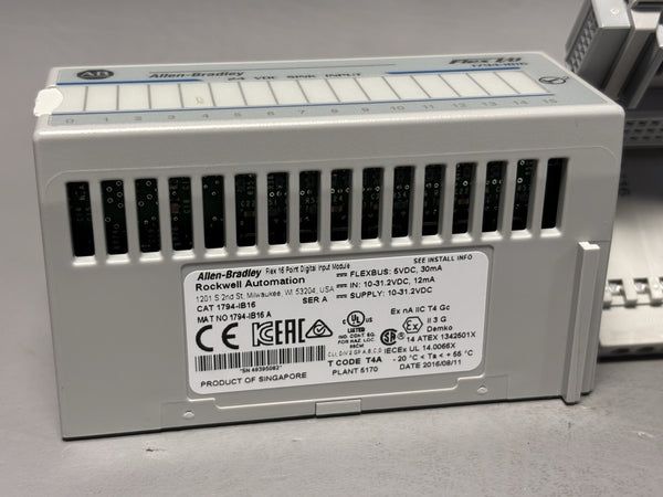 ALLEN BRADLEY FLEX I/O 16 POINT INPUT MODULE WITH BASE 1794-IB16 SER. A