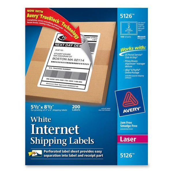 New Avery 5126 Shipping Labels With TrueBlock White 5.5"X8.5" 200 Labels